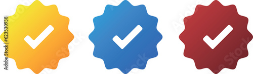 Profile verification check marks yellow,blue, red icons collection. Vector illustration