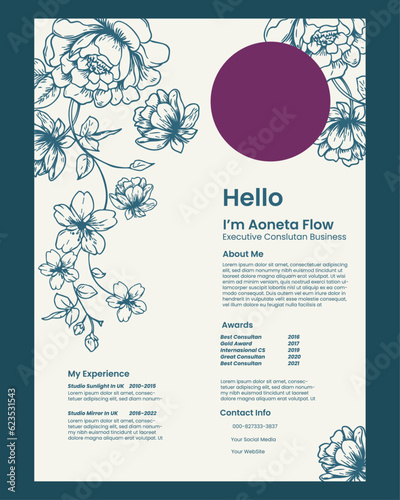 Resume CV with Floral Design Template