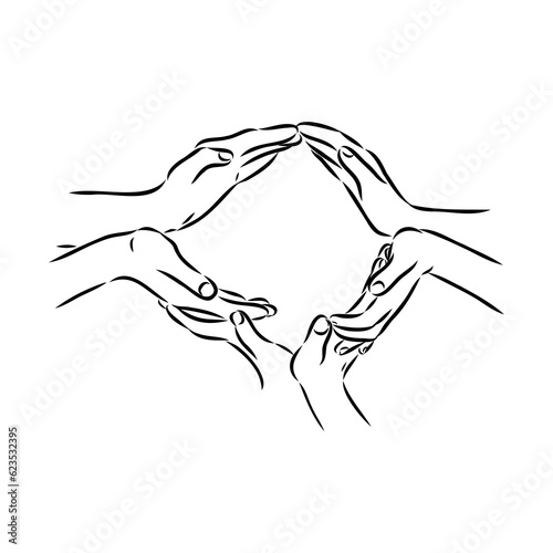 Hold one s hands continuous line drawing. People shaking hands one line. Vector illustration for poster  card  banner valentine day  wedding Coffee cup and t-shirt