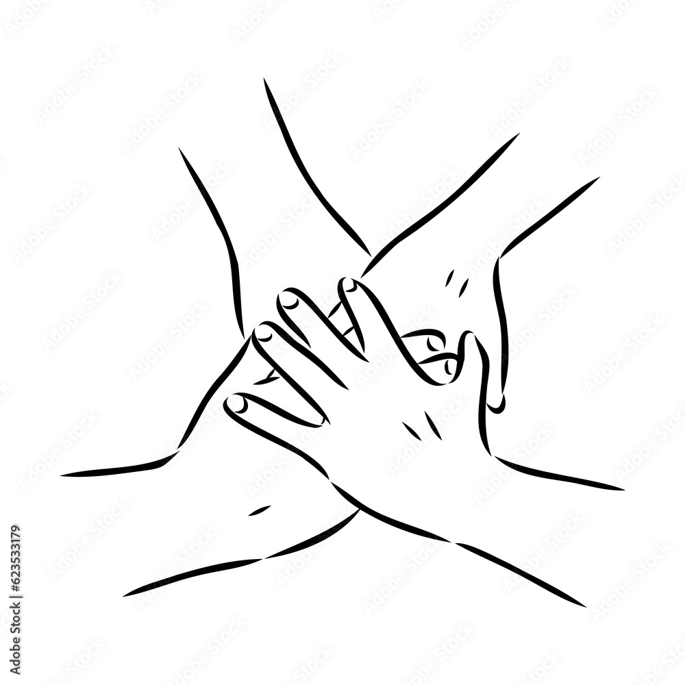 Fototapeta premium Hold one's hands continuous line drawing. People shaking hands one line. Vector illustration for poster, card, banner valentine day, wedding,Coffee cup and t-shirt