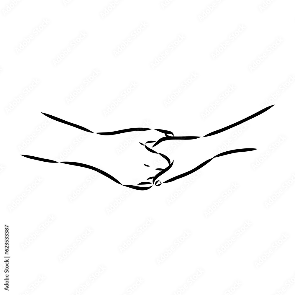 Hold one's hands continuous line drawing. People shaking hands one line. Vector illustration for poster, card, banner valentine day, wedding,Coffee cup and t-shirt Hold one's hands continuous line drawing. People shaking hands one line. Vector illustration for poster, card, banner valentine day, wedding,Coffee cup and t-shirt