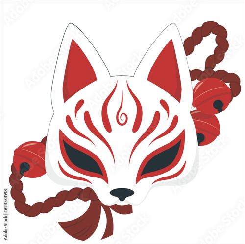 Tableau sur toile Kitsune mask with sakura flower hand drawn vector illustration
