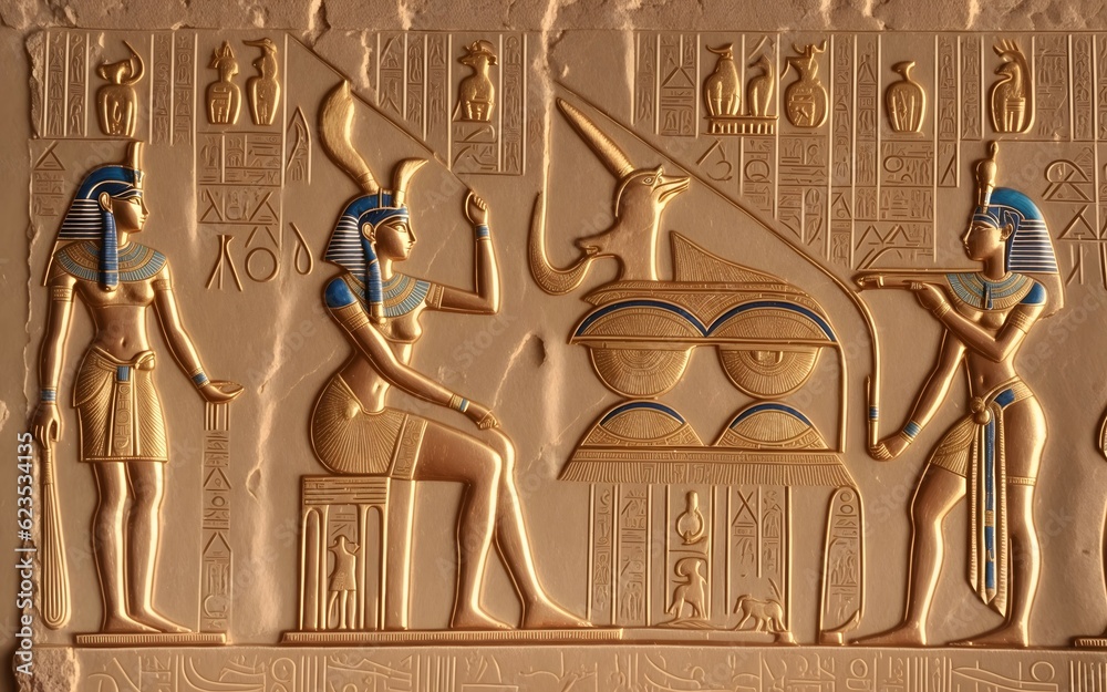 Egyptian hieroglyphics on the wall, Ancient egyptian hieroglyphics, generative ai - obrazy, fototapety, plakaty 
