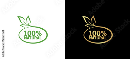 100% natural vector logo or badge template for products with luxury leaves