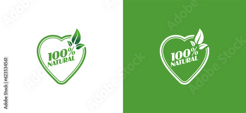 100% natural vector logo or badge template for natural love products