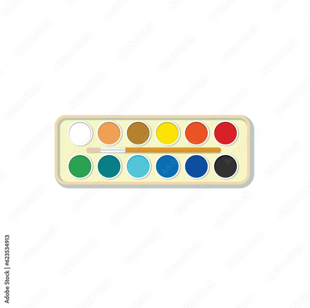 Watercolor flat color vector isolated on white background. School supply illustration. Element for Back to school concept. Item for painting, drawing