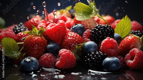 Photo illustration of mix eco organic healthy fruits and berry