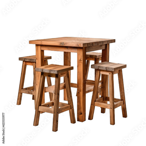 Garden bar table with stools isolated on transparent background. Generative AI