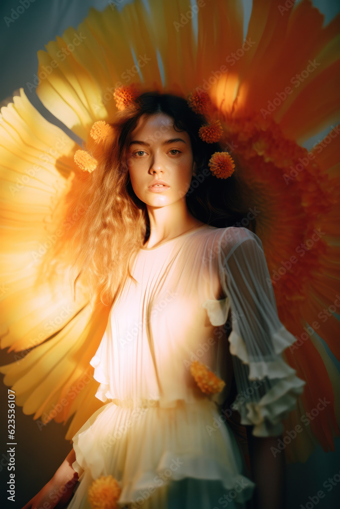portrait of a woman/model/book character standing by a window in warm daylight with a thoughtful/sad expression in a fashion/beauty editorial magazine style film photography look - generative ai art portrait of a woman/model/book character standing by a window in warm daylight with a thoughtful/sad expression in a fashion/beauty editorial magazine style film photography look - generative ai art