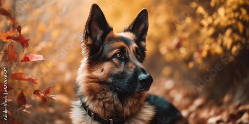 Wallpaper Mural German Shepherd Dog in leaf fall in the autumn forest. Sheepdog outdoor. Generative ai Torontodigital.ca