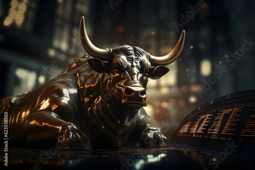 Closeup of bull. Concept of bullish market. AI generated © ZayNyi