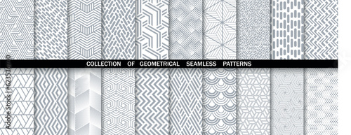 Geometric set of seamless gray and white patterns. Simpless vector graphics.