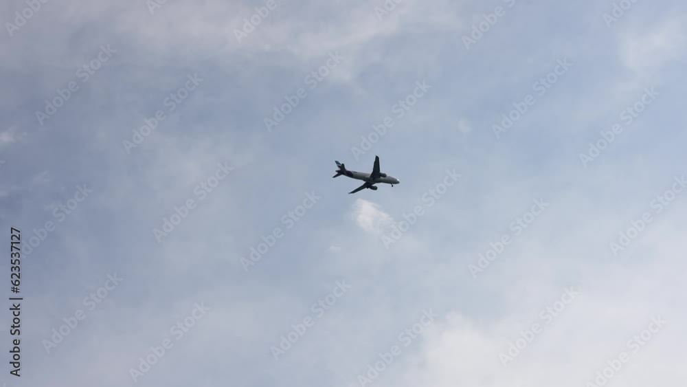 Jet plane taking off, landing on the airport, slow motion Jet plane taking off, landing on the airport, slow motion