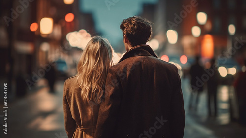 ai generative back view of a lovely in love couple in a urban street 