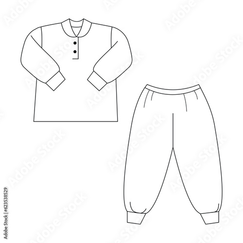 Separate children's pajamas for boys and girls in black and white with a contour.	
