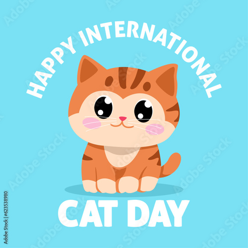 Simple flat vector illustration of cute cat cartoon for International Cat Day