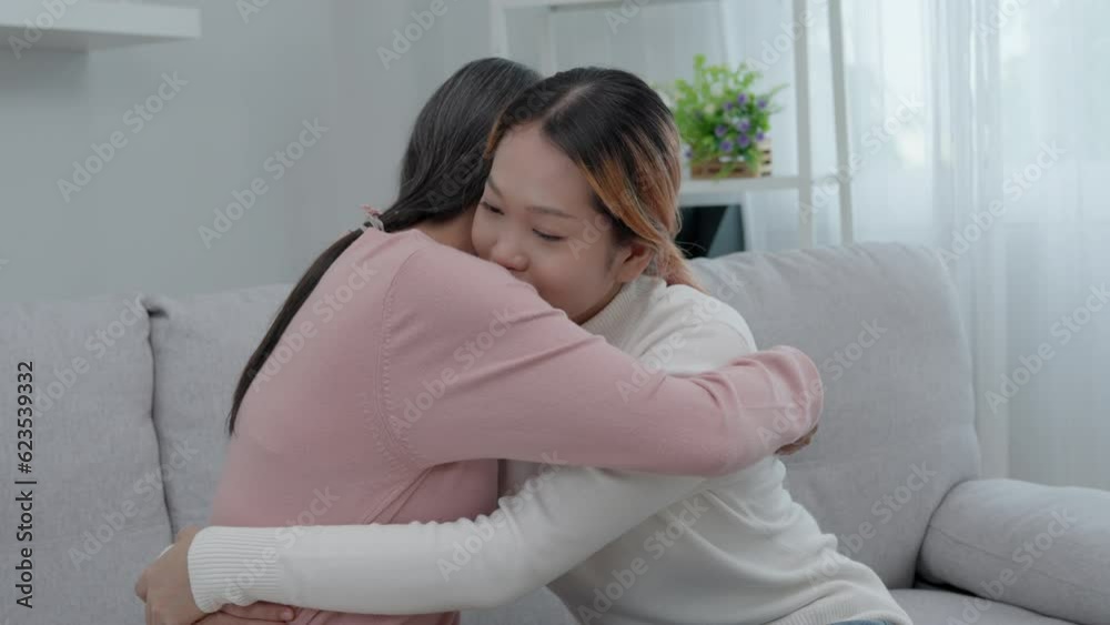Mother day, cute asian teen girl hugging mature middle age mum. Love, kiss, care, happy smile enjoy family time. celebrate special occasion, happy birthday, merry Christmas. special day. Mother day, cute asian teen girl hugging mature middle age mum. Love, kiss, care, happy smile enjoy family time. celebrate special occasion, happy birthday, merry Christmas. special day.
