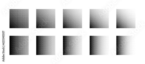 Squares With Different Density of Bitmap Dither Gradient Vector Set Isolated On White Background. Rectangle Shapes With Different Retro 8 Bit Graphic Art Style Textures Design Elements Collection