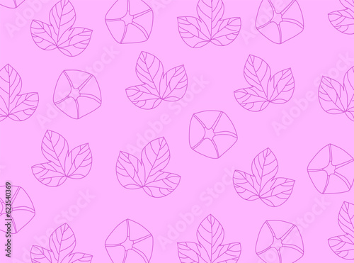 Seamless stencil floral pattern. Pink flowers and leaves outlines surface design for decoration and clothing.