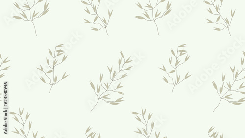 Delicate oat plants seamless vector pattern on serene milky white background for printing on textiles or paper.