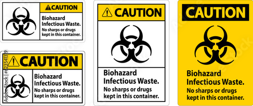 Caution Label Biohazard Infectious Waste, No Sharps Or Drugs Kept In This Container