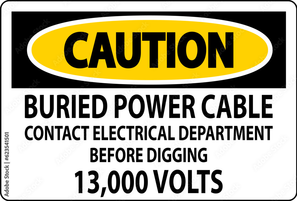Caution Sign Buried Power Cable Contact Electrical Department Before Digging 13,000 Volts