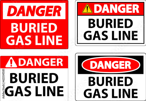 Danger Sign Buried Gas Line On White Background
