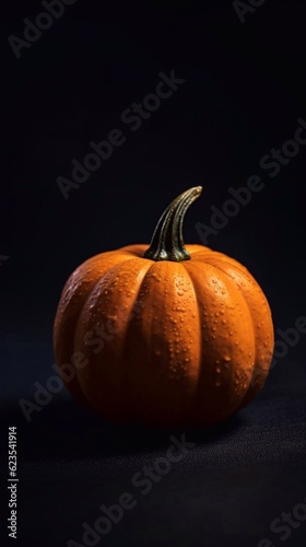 Fresh ripe pumpkin on black background with copy paste. AI generated