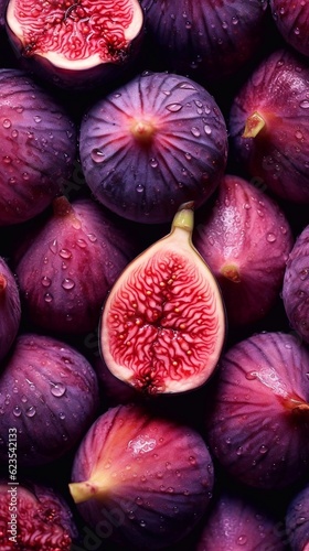 Fresh ripe figs seamless background. Close up, top view. AI generated