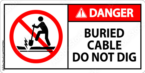 Danger Sign Buried Cable, Do Not Dig On White Background