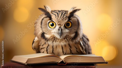 Wallpaper Mural Cute owl teacher with pile of books. Back to school concept. AI generated image. Torontodigital.ca