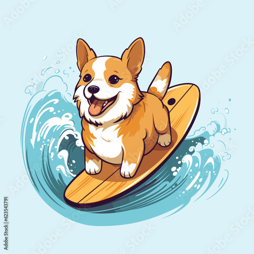 cute dog surfing vector illustration