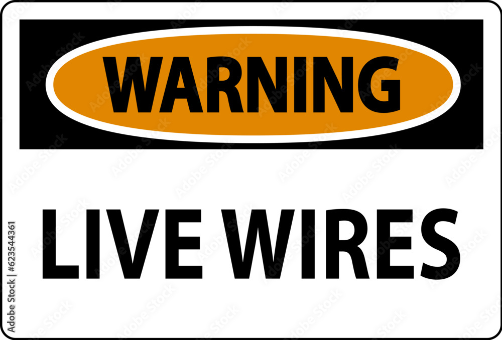 Warning Sign Live Wires On White Background