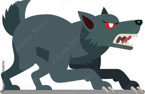 rabid dog flat style vector illustration , rabies infected dog ,Rabies lyssavirus , angry wolf or dog flat style stock vector image