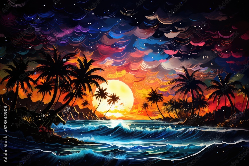 The beauty of Hawaii by night travel destination - abstract illustration