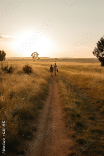 People walk down country road