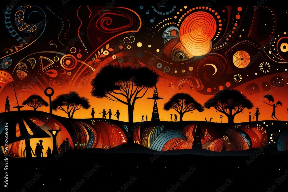 The beauty of Africa by night travel destination - abstract illustration