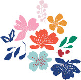 Trendy Cutout flower and Leaves elements , Matisse inspired style. Retro, vintage. Contemporary paper cut outs element