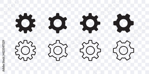 Setting gears icons. Gear signs flat and linear. Vector scalable graphics