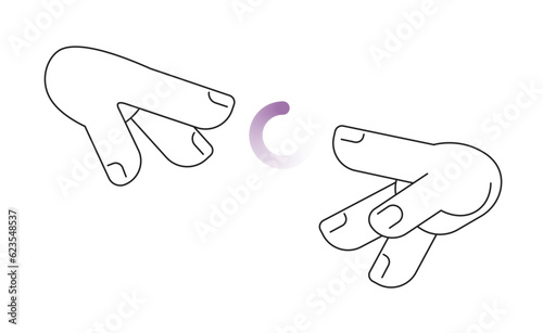 Hands reaching together loading spinner vector illustration. Incomplete round loader. Web loader ui ux. Please wait. Graphical user interface. Cartoon flat design on white background