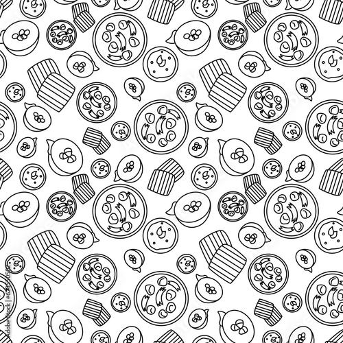 doodle line Thailand culture desserts seamless pattern on white background. vector abstract illustration.