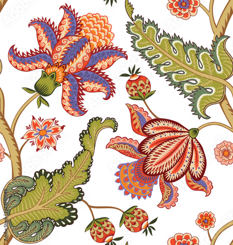 Indian floral seamless pattern. Chintz with two flowers.