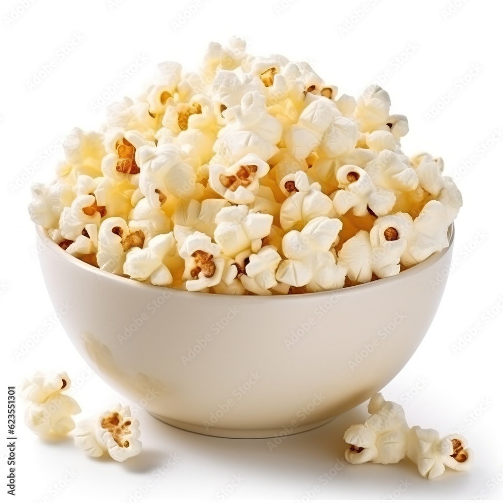 Popcorn in a dish on the background. Generative AI Popcorn in a dish on the background. Generative AI