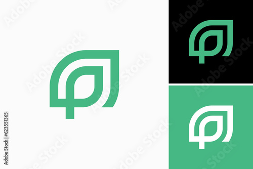 Letter P Plant Leaf Vector Logo Premium 