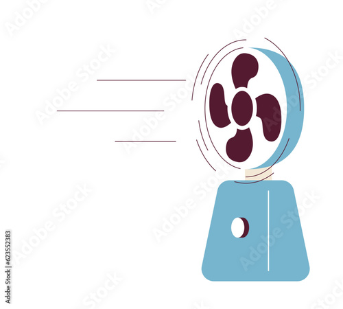 Fan blowing semi flat colour vector object. Summer heat fan. Electric propeller ventilator. Editable cartoon clip art icon on white background. Simple spot illustration for web graphic design