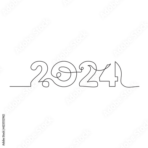 Continuous one line drawing of a 2024 new year text. Chinese New year of the dragon handwritten 2024 lettering. Celebration New Year concept isolated on white background. Year of the dragon 2024.