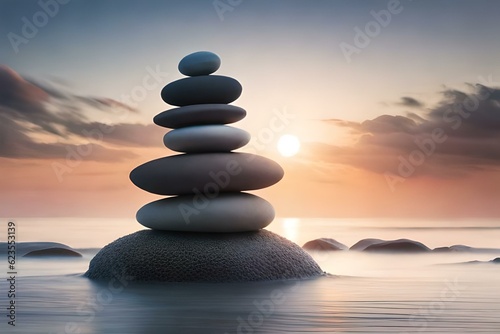 stones on the beach at the time of sunset Generative AI Technology