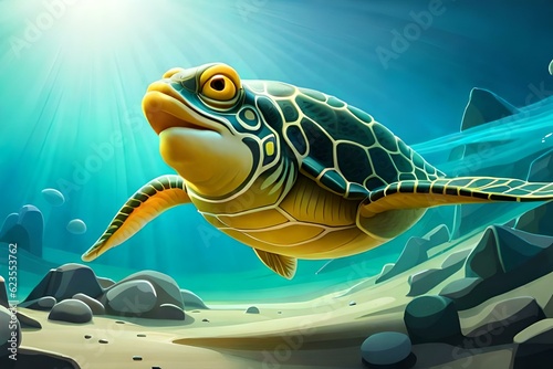 A terrapin  cartoon in an aquarium  Generative Ai technology