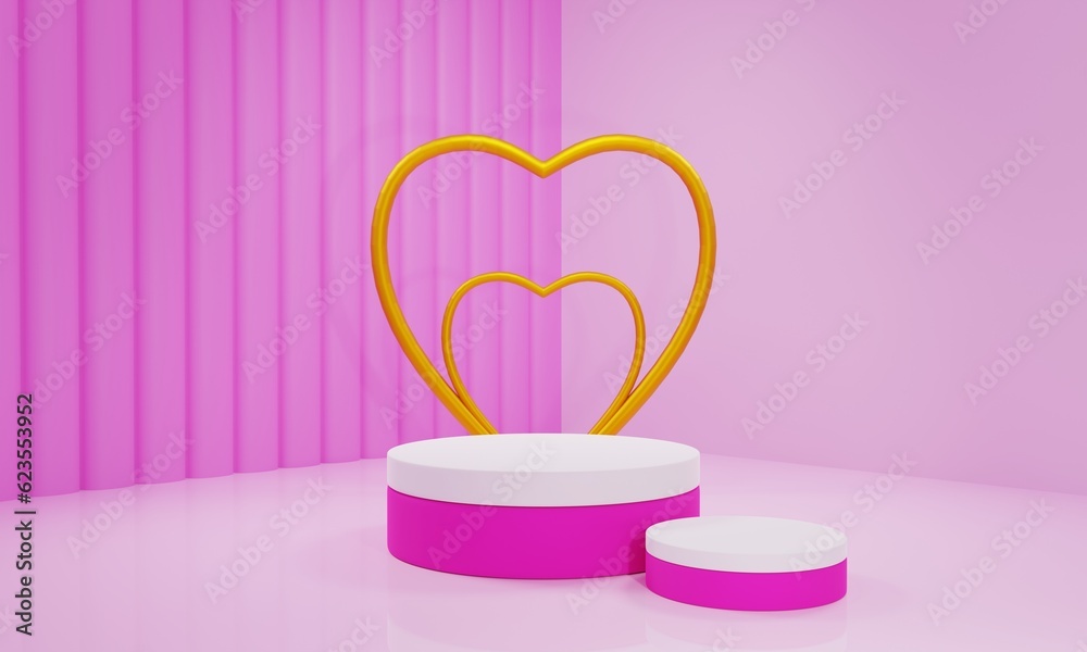 3D rendering pink valentine podium background.