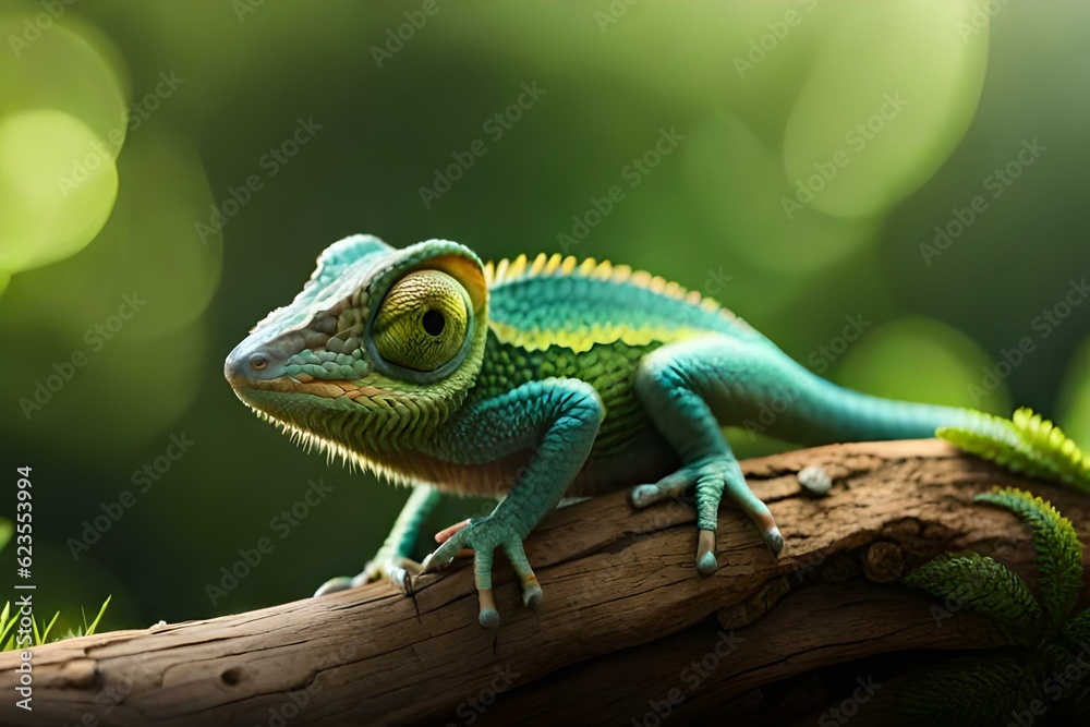 a baby female chameleon with eyes lashes, Generative Ai technology